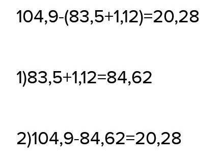 Выполни действия. В окошко запиши конечный результат: 104,8−(83,3+1,21)= ​
