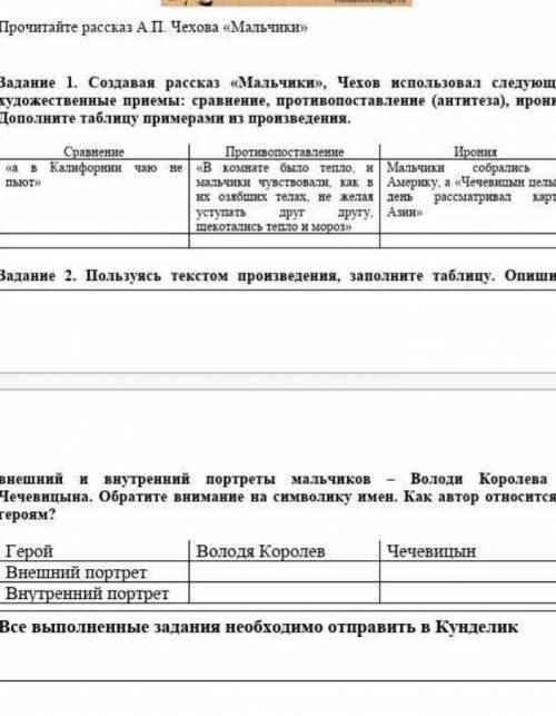 создавая рассказ мальчики чехов использовал следующие художественные примеры сравнение противостояни