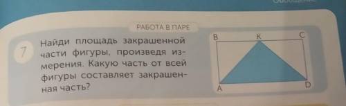 С C KВ7РАБОТА В ПАРЕНайди площадь закрашеннойчасти фигуры, произведя из-мерения. Какую часть от всей