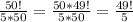 \frac{50!}{5*50} = \frac{50*49!}{5*50} = \frac{49!}{5}