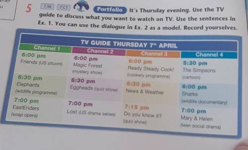 7.56 57.01PortfolioIt's Thursday evening. Use the TVguide to discuss what you want to watch on TV. U