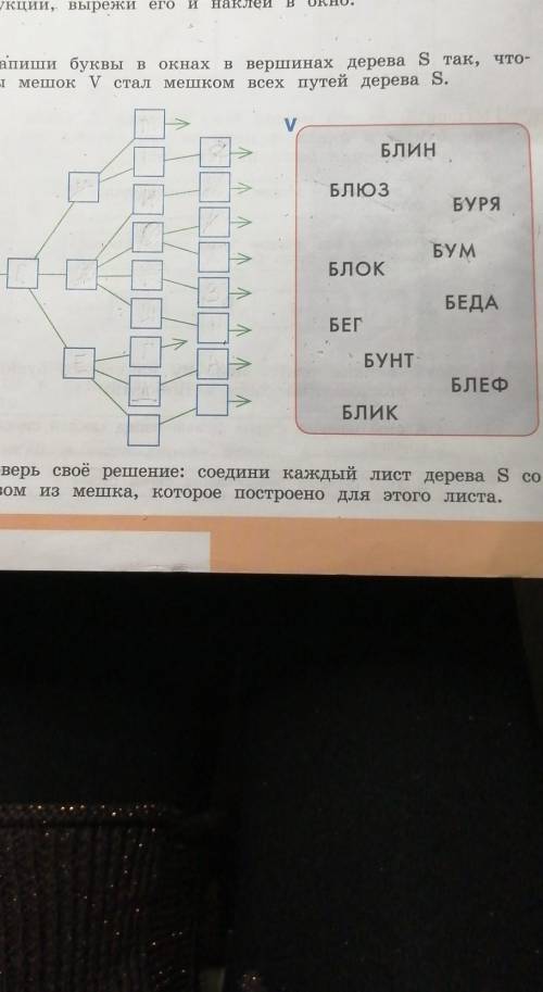 Напиши буквы в окнах в вершинах дерева s так, что- бы мешок у стал мешком всех путей дерева S.​