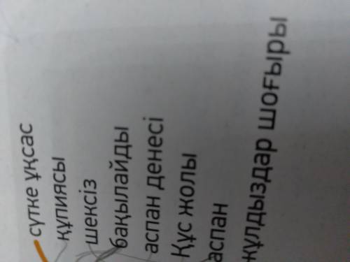 Сөздер мен сөз тіркестерін мағынасына қарай сәйкестендір. Аспан әлемінің | сүтке ұқсас Жұлдызды | құ