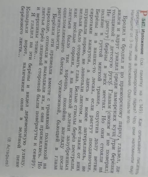 Изложение ( см.памятку на стр 149)как описывает писатель березы, увиденные им в Приморском парке? чт