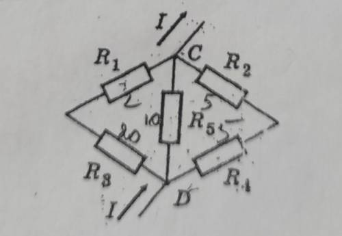 Визначте опр ділянки кола, воораженого на рисунку, а точка ми CiD, якщо R = 2 Ом, R = 5 Ом, R. - 20