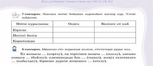 7-тапсырма Оқылым мәтіні бойынша қарапайым жоспар құр. Үлгіні пайдалан