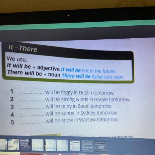 It will be + adjective It will be hot in the future. There will be + noun There will be flying cars