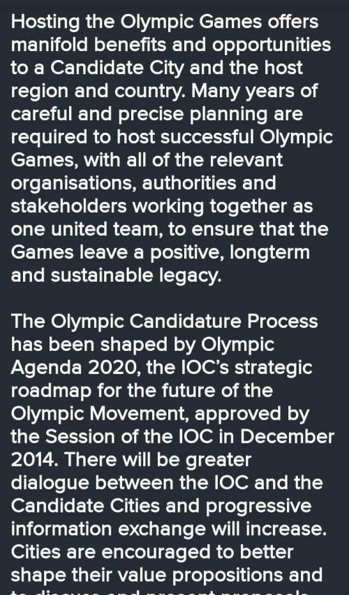 Imagine the Olympic Games are going to be held in your country. How would you plan for the following