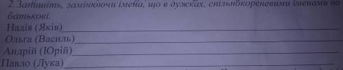 Памагите) Запишіть, замінюючи імена що в дужках, спільнокореневими іменами по батькові