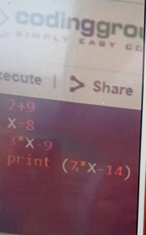 Python Python python нужно зделать информатика 2+9Х=8 3•Х-9 print(7•X-14) ​