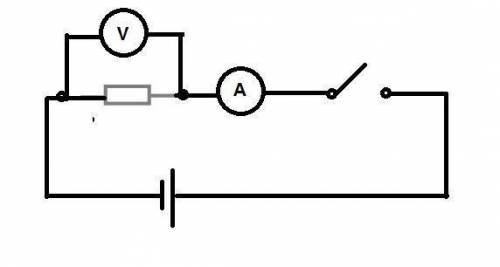 Изобразите схему электрической цепи, состоящей из лампочки, амперметра, вольтметра, ключа, соедините