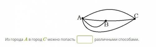 Отметь, сколькими различными можно попасть из города A в город C, если на данном рисунке схематическ