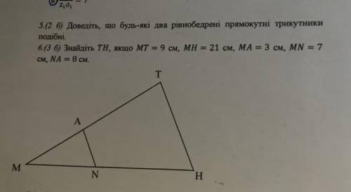 До ть зробити ті завдання! ів. 5. Доведіть, що будь-які два рівнобедрені прямокутні трикутники подіб