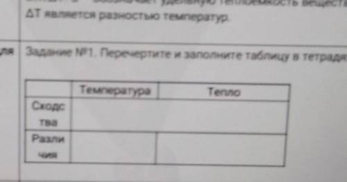 Какое сходство температуры и тепла какое различие температуры и тепла заполнить таблицу