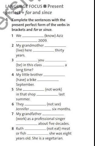 Complete the sentences with the Present perfect form of the verbs in brackets for or since​