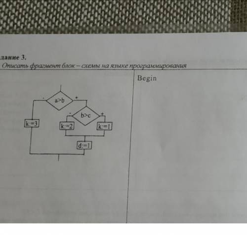 Описать фрагмент блок схемы на языке программирования