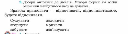 2. Добери антоніми до дієслів. Утвори форми 2-ї особи множини майбутнього часу за зразком. Зразок: п