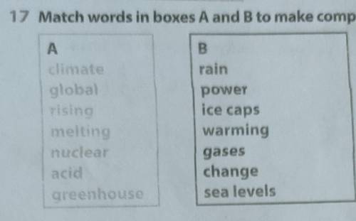 Match words in boxes A and B make compound nouns​