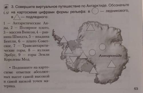 ОЧЕНЬ НАДО Совершите виртуальное путешествие по Антарктиде. Обозначьте на на картосхеме цифрами форм