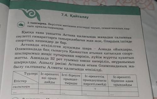 Қайталау 1-тапсырма. Берілген мәтіннен етістерді тауып, семантикалық кар-таға орналастырыңдар.ЫтіҚыс