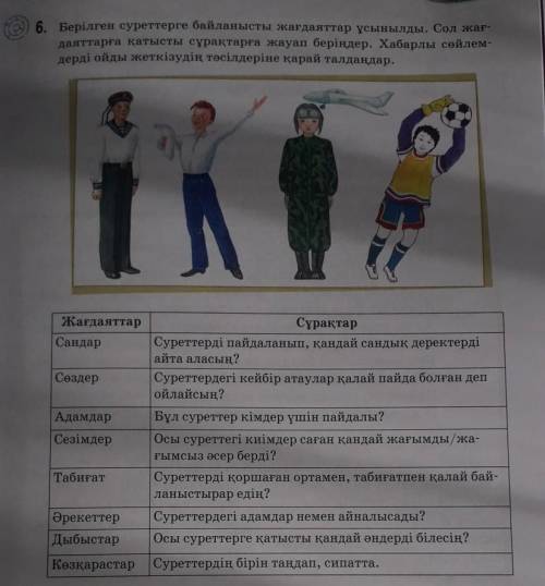 6. Берілген суреттерге байланысты жағдаяттар ұсынылды . Сол жан даяттарға қатысты сұрақтарға жауап б