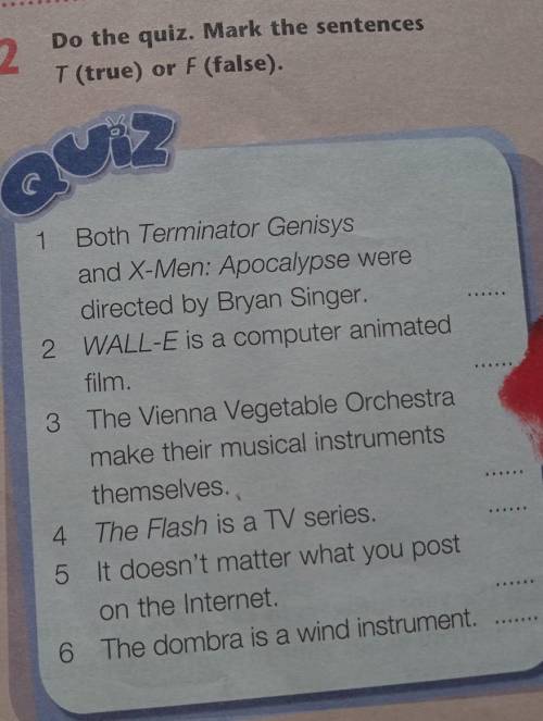 P. 74 ex 2Do the quiz. Mark the statements T (true) or F (False) ​