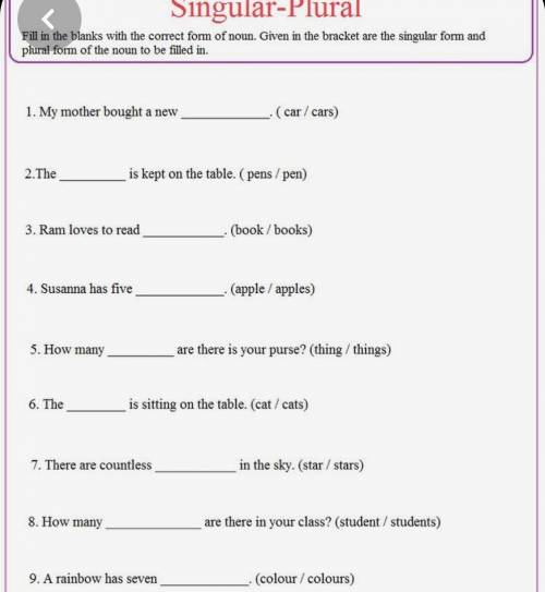 O 8 14 16 24 21 128 32 135 40 N 7 Singular-Plural the blanks with the correct form of noun Olives in