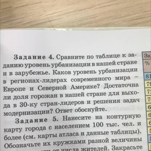 Задание 4. Сравните по таблице к за- данию уровень урбанизации в нашей стране ив зарубежье. Каков ур