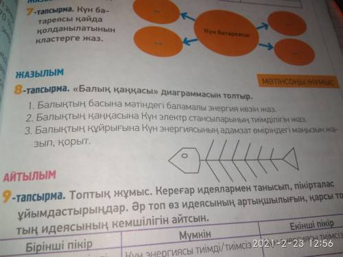 3-тапсырма «Балық қаңқасы» диаграммасын толтыр. Балықтың басына мәтіндегі баламалы энергия көзін жаз