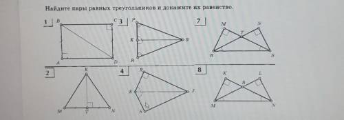 Найдите пары равных треугольников и докажите их равенство.​