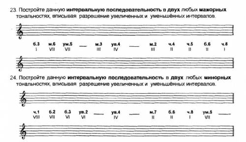 Постройте данную интревальную последовательность в си b маж, вписывая разрешения уменьшенных и увели