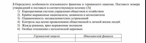 Определите особенности итальянского фашизма и германского нацизма. Поставьте номера утверждений и по