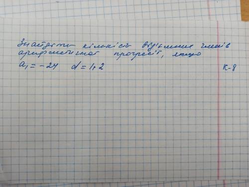 Знайти кількість від'ємних членів арифметичної прогресії, якщо а1=-24 d=1,2