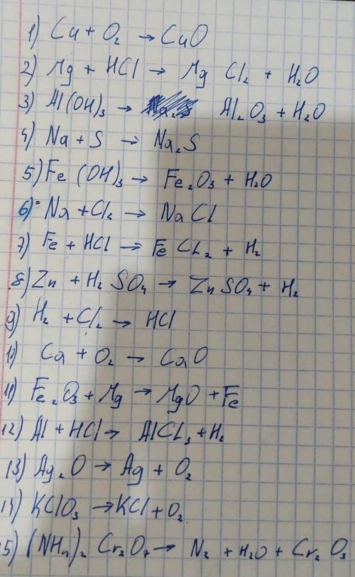 подписать тип реакции (соединение, разложение замещение)и если можете нужно уровнять, но это не обяз