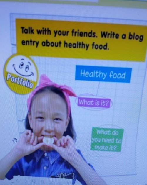 Talk with your friends. Write a blog entry about healthy food.Healthy foodortfolioWhat is it?What do