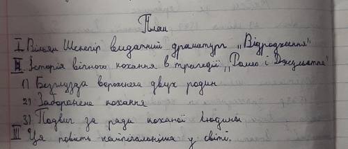 Твір на тему: трагедія В. Шекспіра Ромеои Джульетта (За планом)(на українській мові)​​