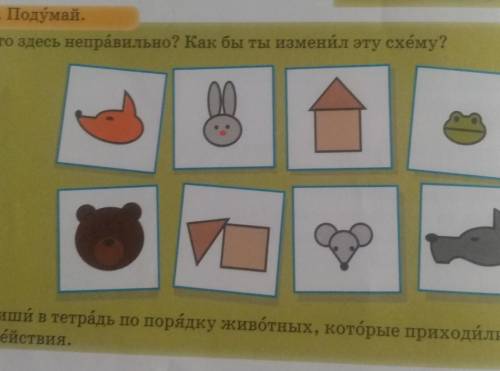 Что здесь неправильно? Как бы ты изменил эту схему? 3. Подумай.Запиши в тетрадь по порядку животных,