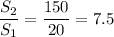 \dfrac{S_2}{S_1} = \dfrac{150}{20} = 7.5