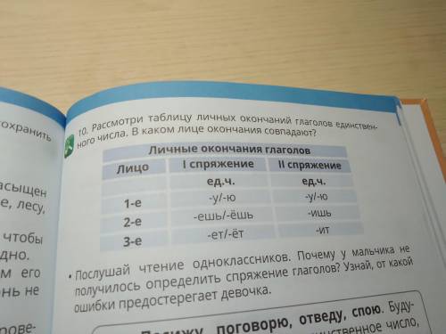 Расмотри таблицу личных окончаней глаголав единственова числа в какои леце аканчяния савпадают Русич