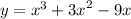 y = {x}^{3} + {3x}^{2} - 9x