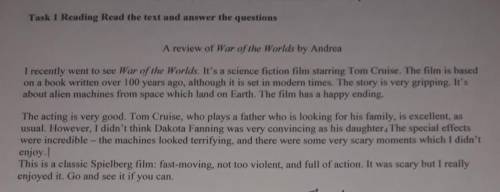 вот вопросы What kind of film is War of the Worlds?When was the original book written? What aspects