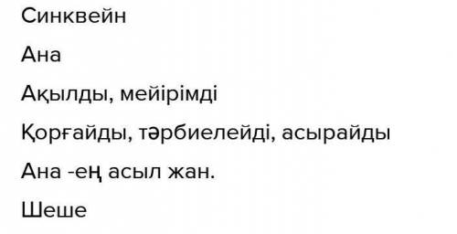 «Ана» сөзіне бес жолды өлең синквейн жазыңдар.​