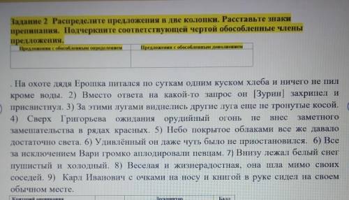 Задание 2 Распределите предложения в две колонки. Расставьте знаки препинания. Подчеркните соответст