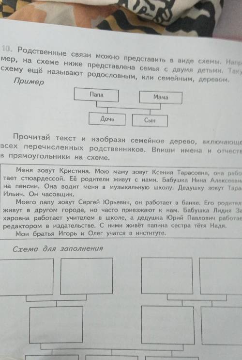 10. Родственные связи можно представить в виде схемы. Напри- мер, на схеме ниже представлена семья с