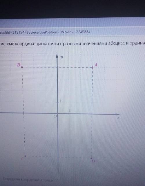 В системе координат даны точки с разными значениями абсцисси ординат. Определи координаты точки​ С
