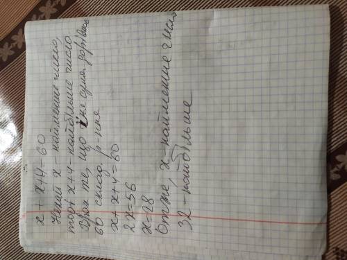 Одно из двух чисел с суммой 60 на 4 больше, чем другое. Найдите наибольшее из этих чисел?​