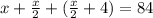 x + \frac{x}{2} + ( \frac{x}{2} + 4) = 84