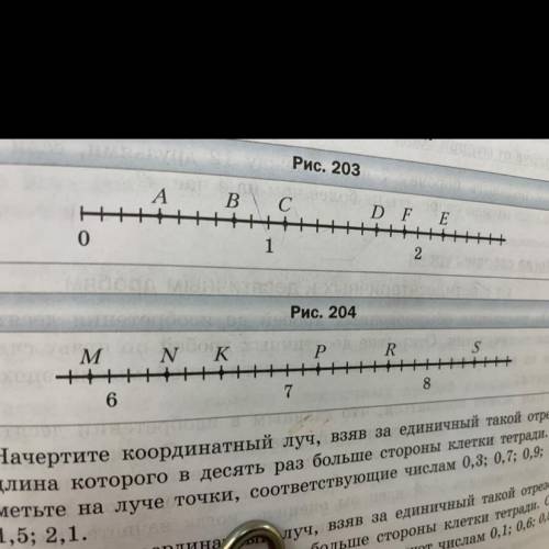 811. Какие числа на координатном луче соответствуют: 1) точкам А, В, С, D, F, E (рис. 203); 2) точка