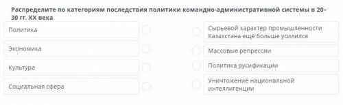 СОР ИСТ КАЗ! Распределите по категориям последствия политики командно-административной системы в 20–