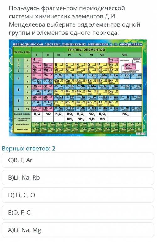 Пользуясь фрагментом переодической системы химических элементов Д.И Менделеева выберете ряд элементо